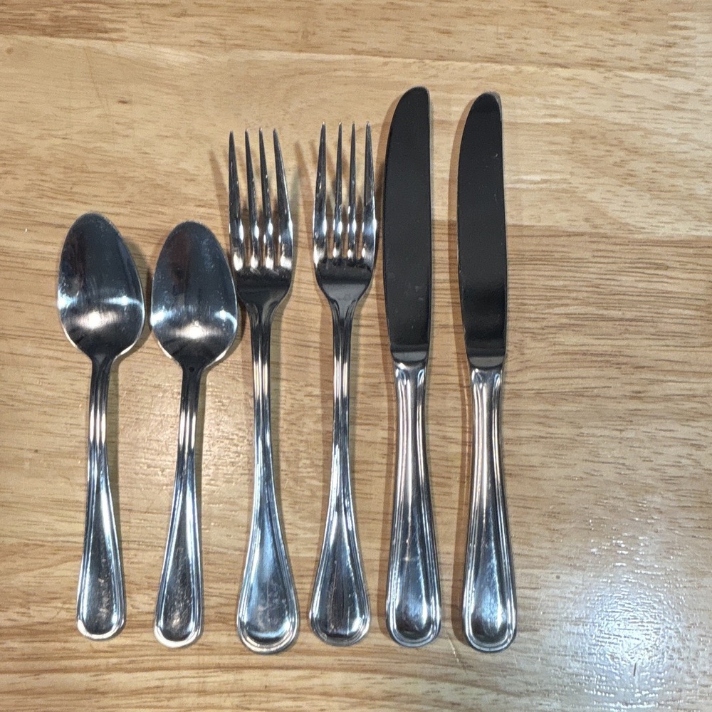 Set Of Dinner Knife, Fork, And Spoon, Lot Of 2, Stainless Steel
